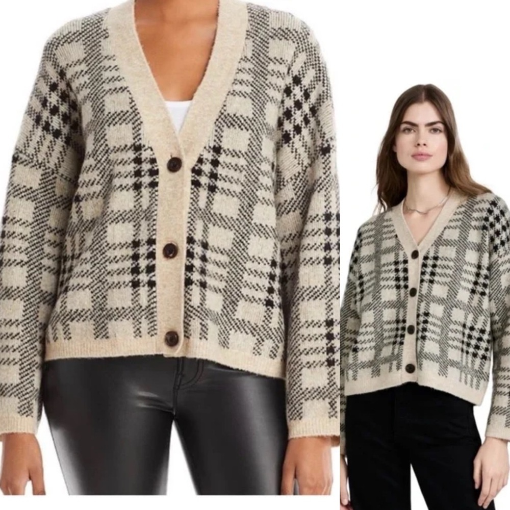 Rails - Reese Cardigan Oatmeal Black Plaid Size Small